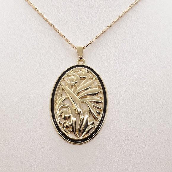 Hawaiian Bird of Paradise Oval Enameled Necklace - Picture 3 of 4